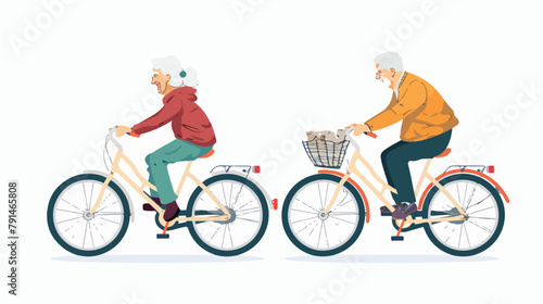 Grandfather and grandmother riding a bicycle 