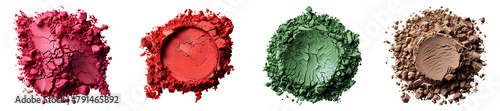 Colorful powder set PNG. Brown powder PNG. Red powder pigment top view. Pink powder for eyeshadow use PNG. Green powder isolated photo