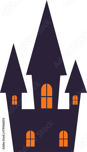 Silhouette of a castle with windows. Vector Halloween illustration