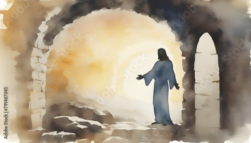 Watercolor painting of Jesus Christ ‘s resurrection.