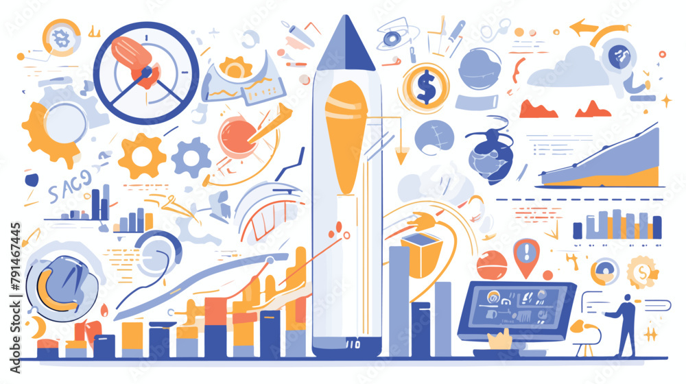 Corporate business startup vector illustration. Fla
