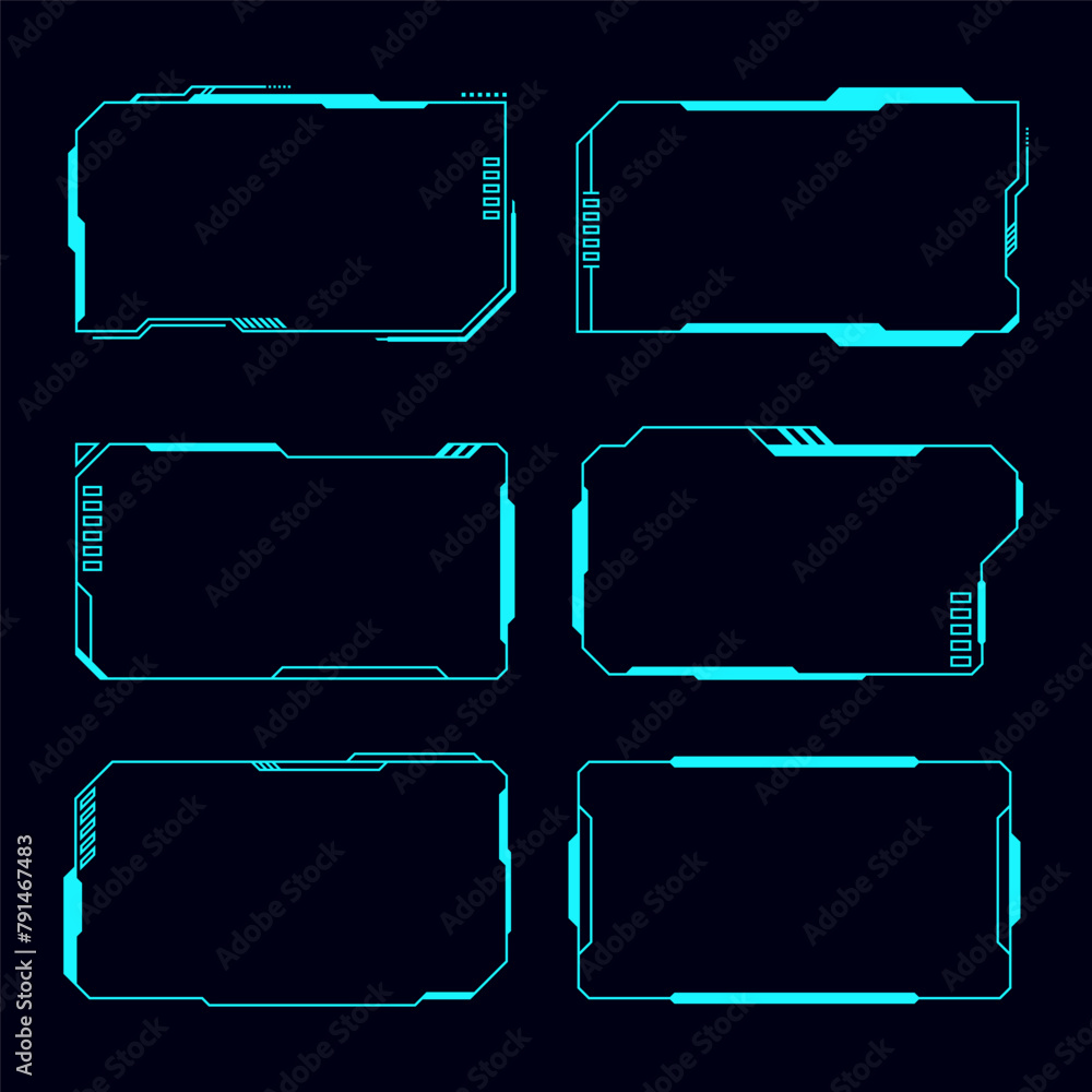 Obraz premium Vector set futuristic frame HUD technology cyberpunk design element. Technology element.