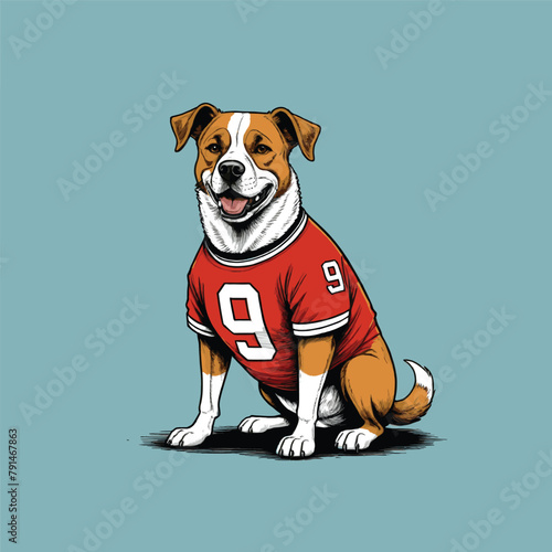 A Dog Wears American Football Jersey