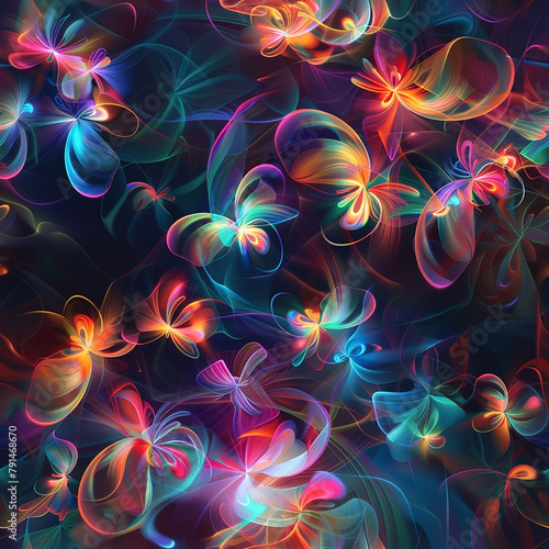 Neon glowing abstract butterfly pattern