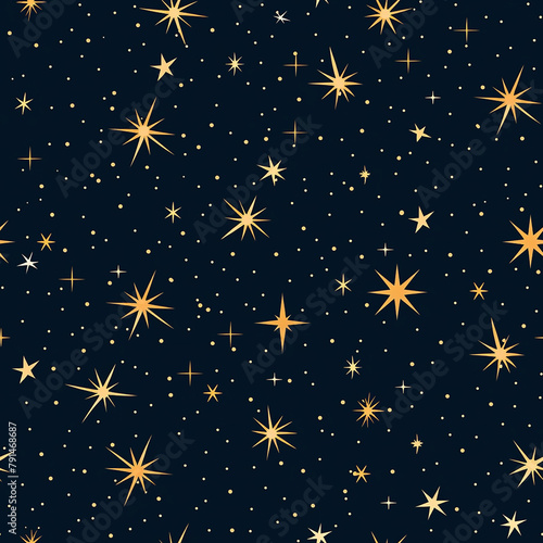 Navy background with golden stars of various sizes and shapes