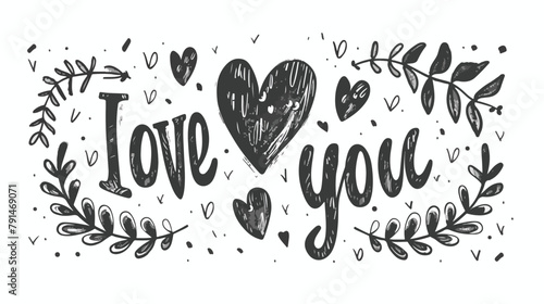 Hand drawn lettering set. Phrase I love you. Hand drawn