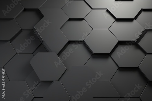 Gray background with hexagon pattern, 3D rendering illustration. Abstract gray wallpaper design for banner, poster or cover with copy space for photo text or product, blank empty copyspace. 