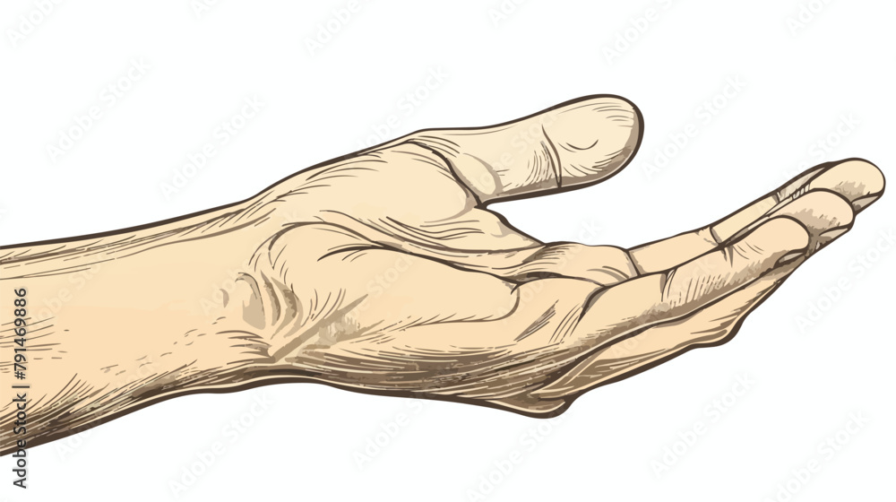 Hand with palm open Hand drawn style vector design 
