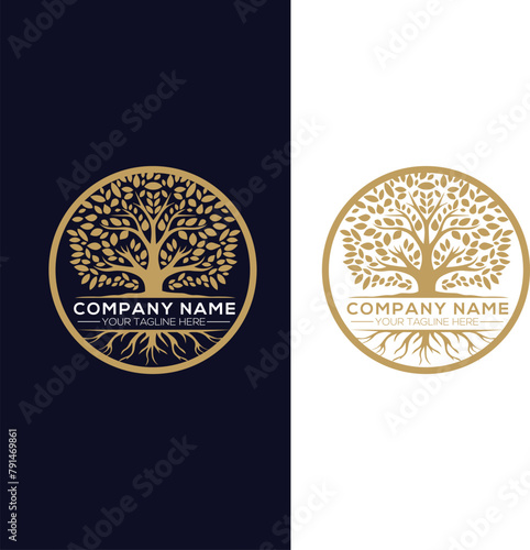 Set of root of the tree logo design. Nature trees vector template. Creative tree logo and roots design. Root vector. Tree logo inspiration isolated on blue and white background. 