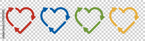 Heart shaped recycling icon on transparent background