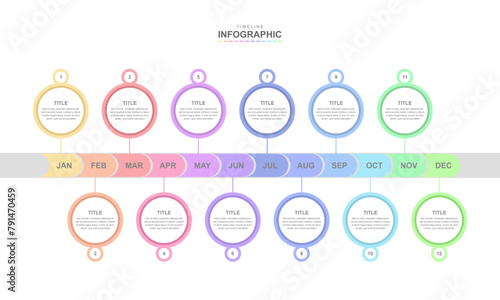 Infographic template for business. 12 Months Timeline, vector illustration