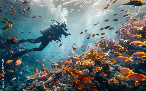Scuba divers explore coral reefs  © Ratko