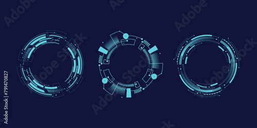 Round retro frame HUD. Cyberpunk style. HUD interface vector icons set. Round borders