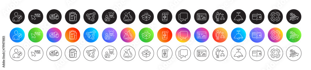 Medical analyzes, Payment methods and Savings line icons. Round icon gradient buttons. Pack of Online voting, Seo statistics, Seo gear icon. Open box, Ceiling lamp, Quick tips pictogram. Vector Medical analyzes, Payment methods and Savings line icons. Round icon gradient buttons. Pack of Online voting, Seo statistics, Seo gear icon. Open box, Ceiling lamp, Quick tips pictogram. Vector