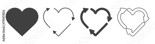 Heart shaped recycling icon on transparent background