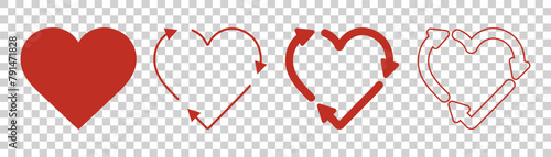 Heart shaped recycling icon on transparent background