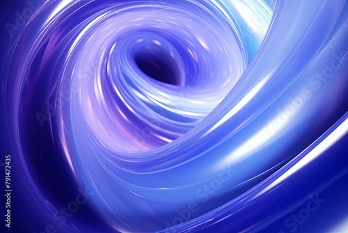 Indigo abstract background with spiral. Background of futuristic swirls in the style of holographic. Shiny, glossy 3D rendering. Hologram with copy space for photo text or product, blank empty copyspa