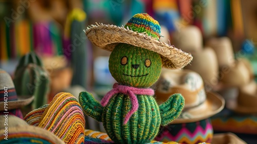 Colorful Handicraft Cactus Toy in a Mexican Market Display © Generative ART