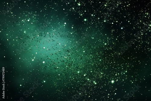 Green glitter texture background with dark shadows, glowing stars, and subtle sparkles with copy space for photo text or product, blank empty copyspace © Lenhard