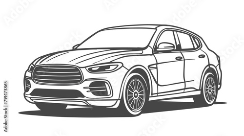 Car line art drawing illustration for book coloring page, Vehicle outline sketch illustration isolated on white background