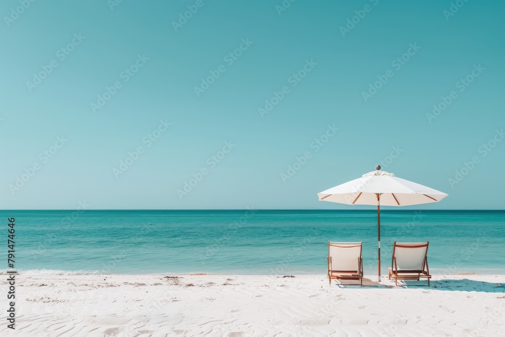 Fototapeta premium Empty sand beach with a straw umbrella