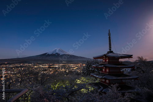 Chureito Pagoda with the background of Mount Fuji during winter.This is one of the famous spot to take pictures of Mount Fuji.