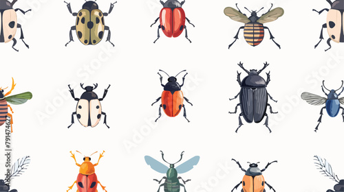 Beetles card design. Bugs frame vertical background.
