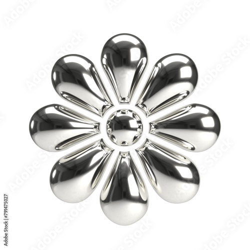 Y2K chrome shape elements for design flower.