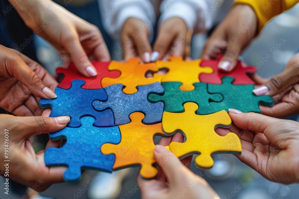 Group workers solving puzzle professional photography Group workers solving puzzle professional photography
