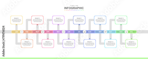 Infographic template for business. 12 Months Timeline, vector illustration