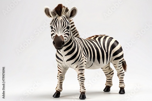 Realistic Zebra stuffed toy standing  zoo animal  isolated on white background