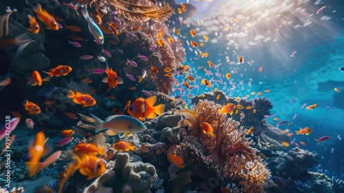 Stunning marine reef fish exploring a coral reef ecosystem, showcasing the diversity of marine life