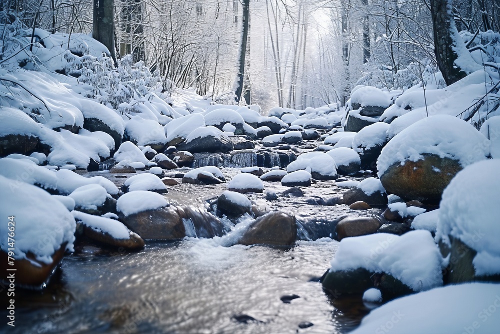 Snowy stream in a winter forest Snowy stream in a winter forest
