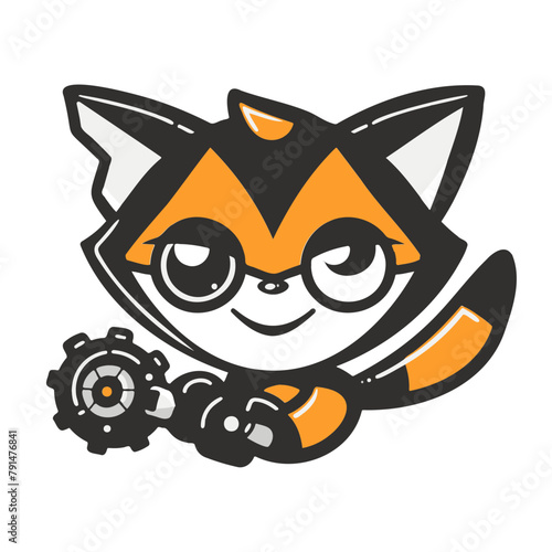 Minimalistic logo illustration of a ratchet on a white background, cute and comical