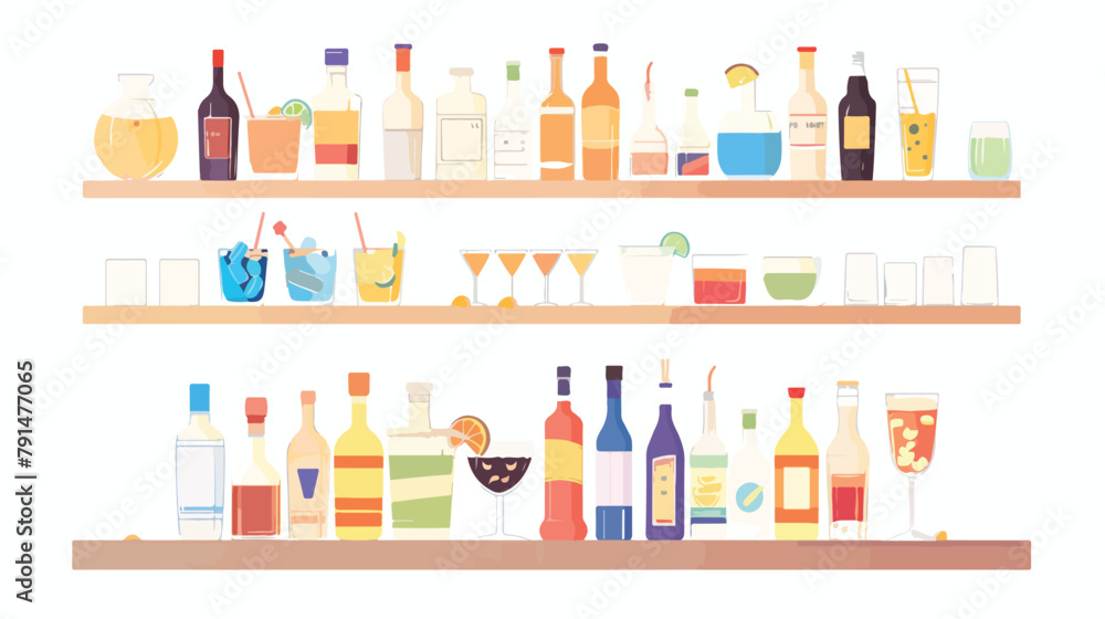 Home bar with alcohol drinks. Home party. Vector flat