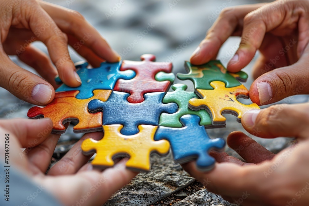 Group workers solving puzzle professional photography Group workers solving puzzle professional photography