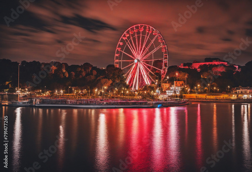 Big Ferris wheel in red light