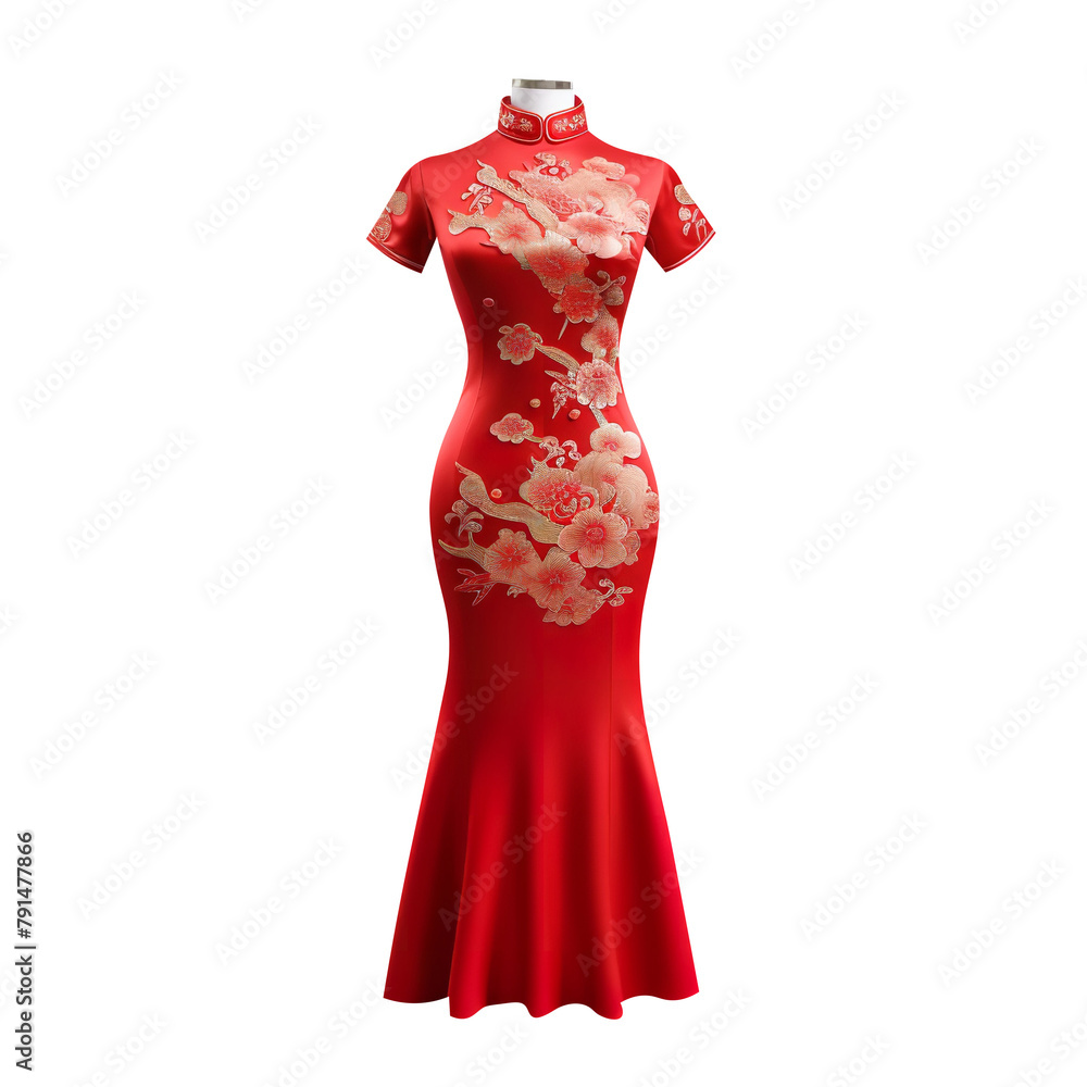 Beautiful Red Cheongsam Isolated On White Backgorund Beautiful Red Cheongsam Isolated On White Backgorund