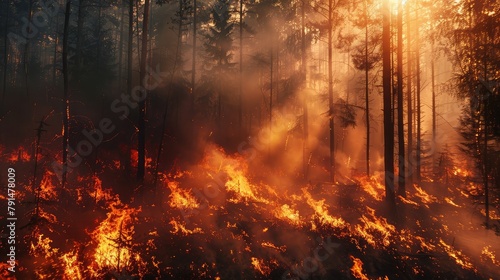 Forests engulfed in flames due to extreme heat and prolonged drought, showcasing the severity of wildfires