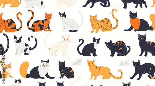 Colorful different cat breeds seamless pattern isolated © Austin