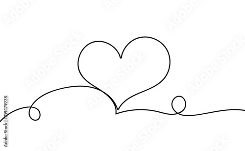 One line style.Card Valentines with line art drawing of heart.Valentine vector illustration.One Continuous line drawing.Thin contour For Valentine's Day Greeting card.love symbol of doodle linear styl (ID: 791479228)