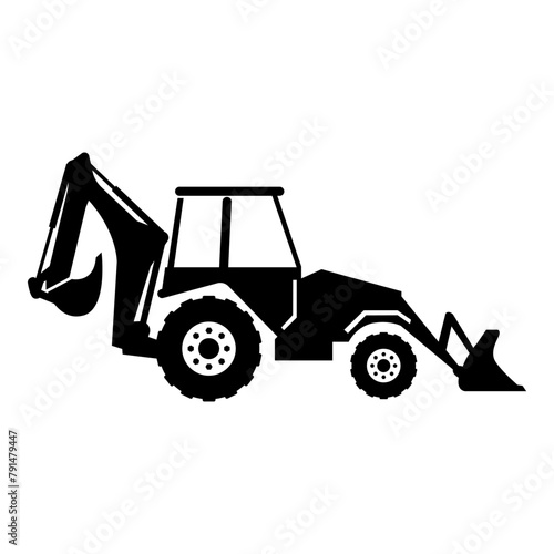 Backhoe loader. Silhouette of backhoe loader vector image. A blank background that can be edited and replaced.