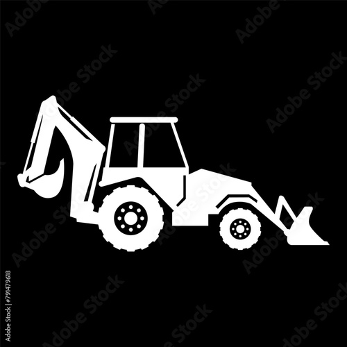 Bckhoe loader. Silhouette of backhoe loader vector image. A blank background that can be edited and replaced.