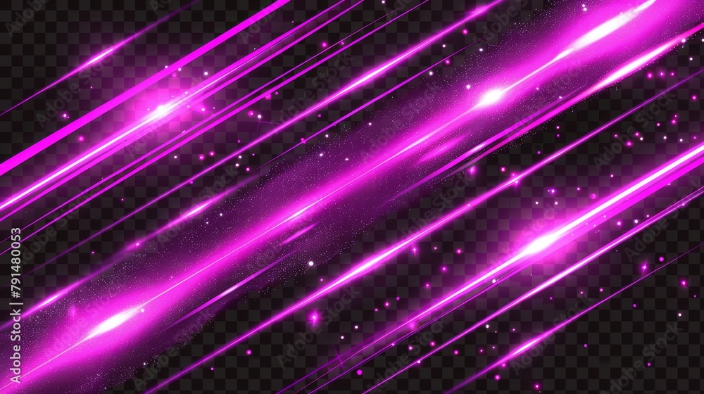 Line lights, glow beams effect, purple glare with bright sparkles. Abstract laser rays, magic shine flares isolated on transparent background, modern realistic set. Line lights, glow beams effect, purple glare with bright sparkles. Abstract laser rays, magic shine flares isolated on transparent background, modern realistic set.