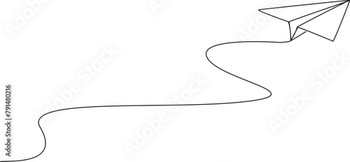 continuous single line drawing of paper plane flying, line art vector illustration