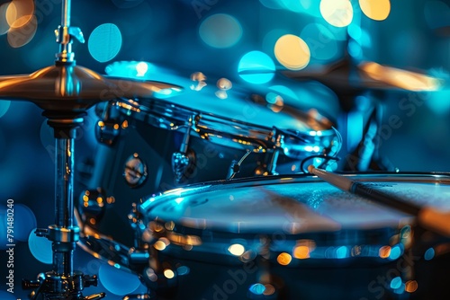 Closeup of drum set with blurred background