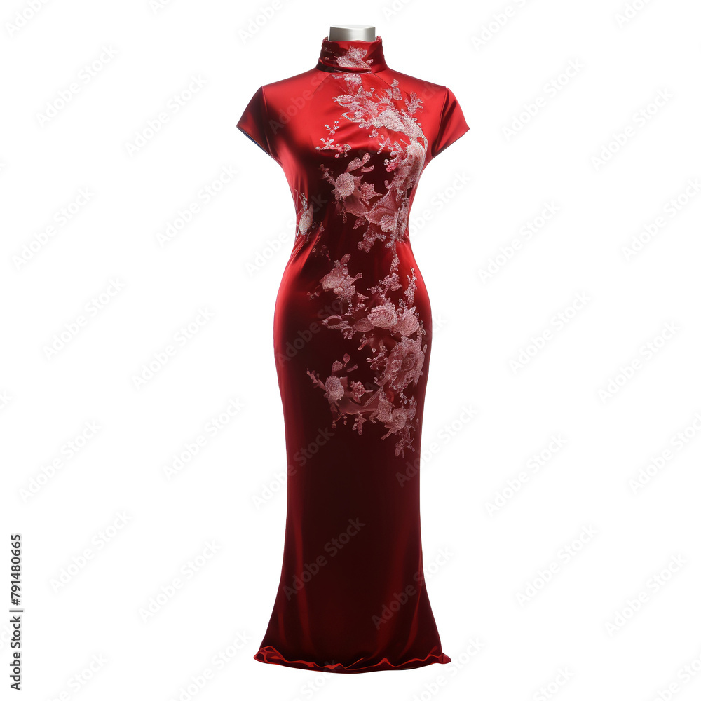 Beautiful And Attractive Red Velvet Cheongsam Isolated On White Background Beautiful And Attractive Red Velvet Cheongsam Isolated On White Background