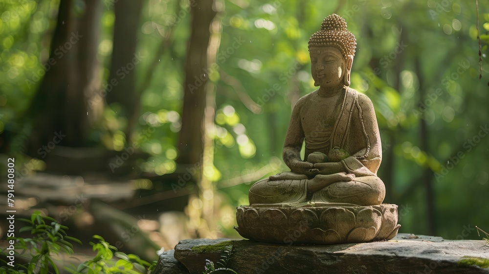tranquil meditation retreat in a peaceful forest setting, offering practitioners an opportunity for introspection on Magha Puja Day.