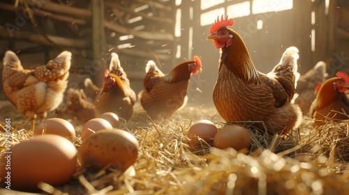 Chickens and Eggs on Farm