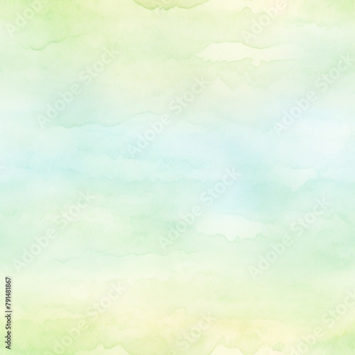 watercolor wash background, in the style of light sky blue and lime green and tan, subtle clouds